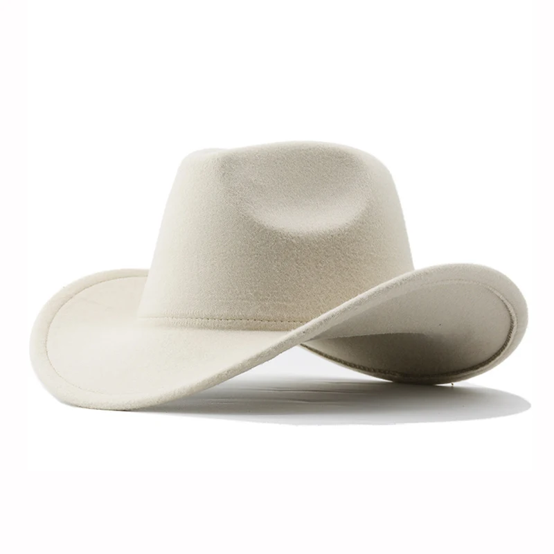 54–57–60 cm Unisex-Western-Cowboyhut, Vintage-Rollkrempe, Filz-Jazzhut, geeignet für Western-Cowboy-Party, Bar-Cowboy