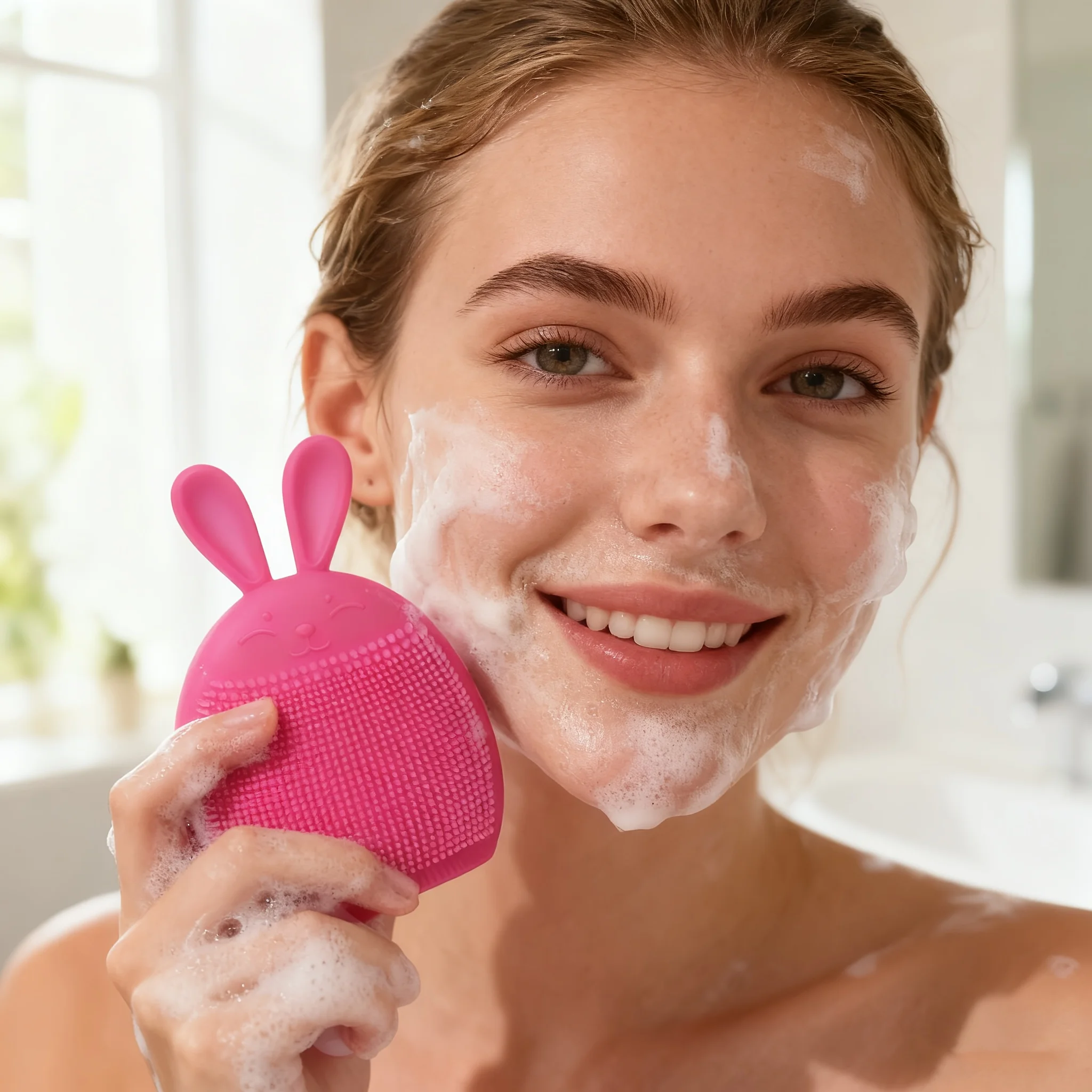 1pc Cute Rabbit-Shaped Facial Cleansing Brush,Gentle Exfoliation,Deep Pore Cleansing,Leaves Light Beige Soft and Smooth,home Use
