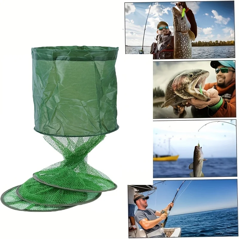 Portable Fishing Net Fish Storage Soft Steel Ring Folding Fish Cage River Sea Fish Trap Collapsible Fish Cage Fishing Keep Net