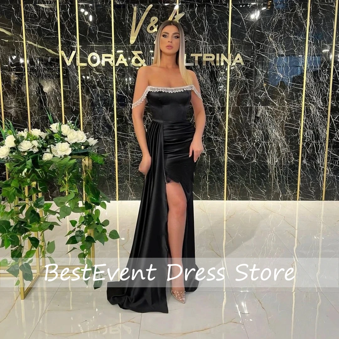 Sexy Prom Dresses Off Shoulder Mermaid Evening Dress Tassel Floor Length Saudi Arabia Cocktail Beading Party Gowns Plus Size