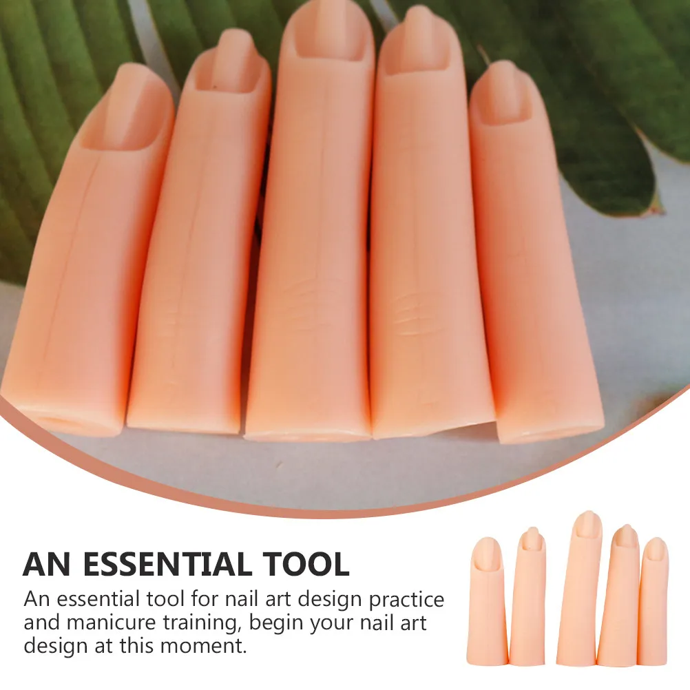 5Pcs Manicure Practice Fingers Silicone Fake Nail Art Training Models for Beginners Salon Artists Nail Beauty Prop Simulation