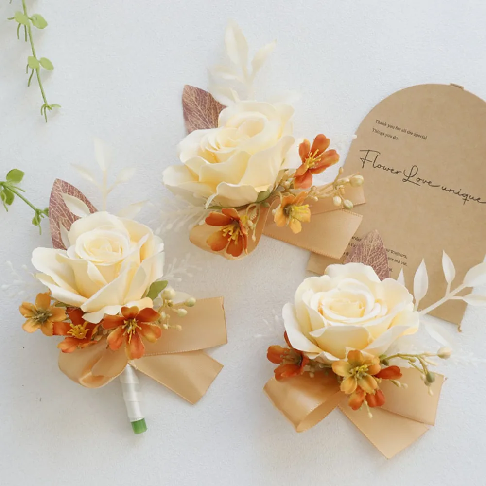 

Bride to Be Flower Boutonniere Artificial Rose and Men Boutonniere Set DIY Silk Flower for Wedding Couple Marriage