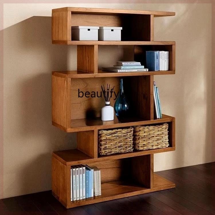 Solid Wood Nordic Solid Wood Floor Bookcase Simple Log Shelf Living Room Display Stand