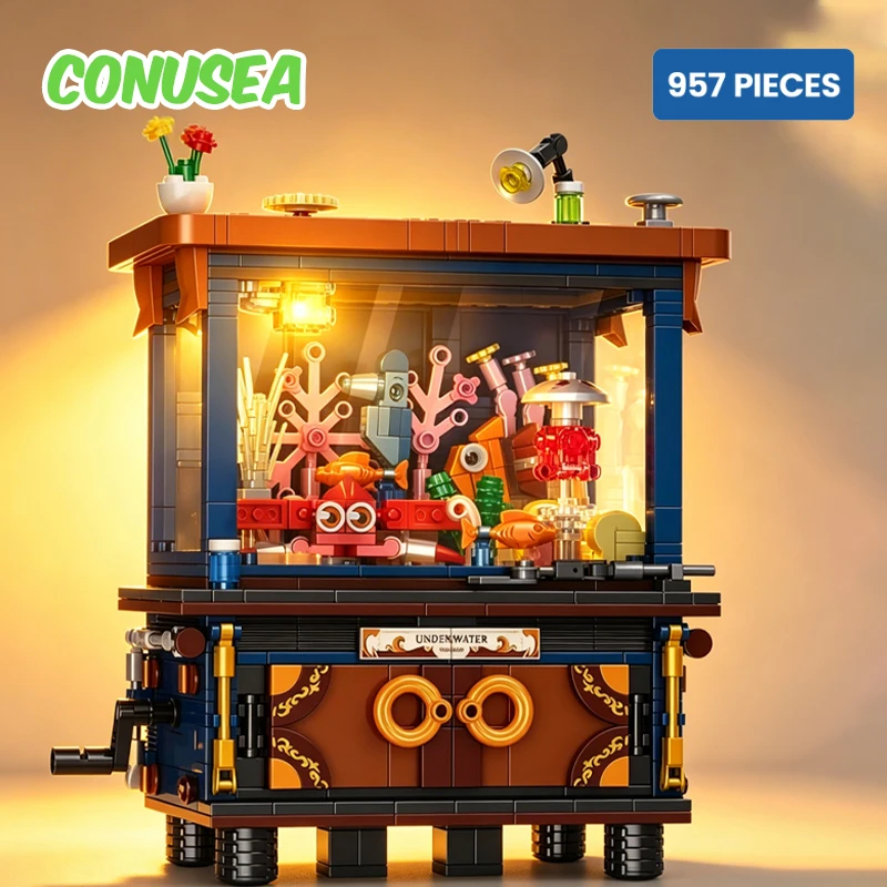 

Fish Tank Building Block Set DIY Aquarium Brick Toy with Light Ocean Animal Construction Toys for Home Decor Gifts Boys Girls