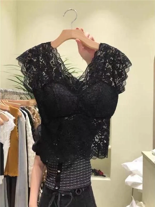 Korean Style Summer Sweet Lace Strap Chest Pad No Steel Ring Vest Strap Outer Wear Base Match Integrated Bra Top