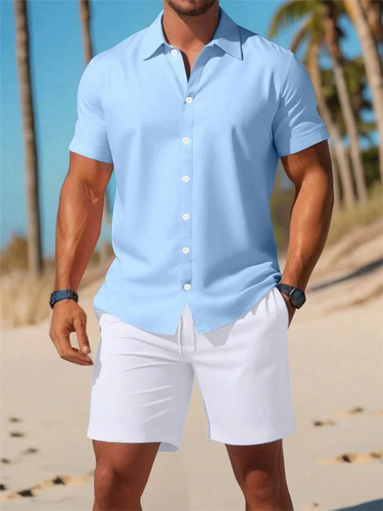 Camisa de manga curta masculina estilo havaiano e shorts verão todos os dias camisa masculina ao ar livre praia casual shorts masculinos