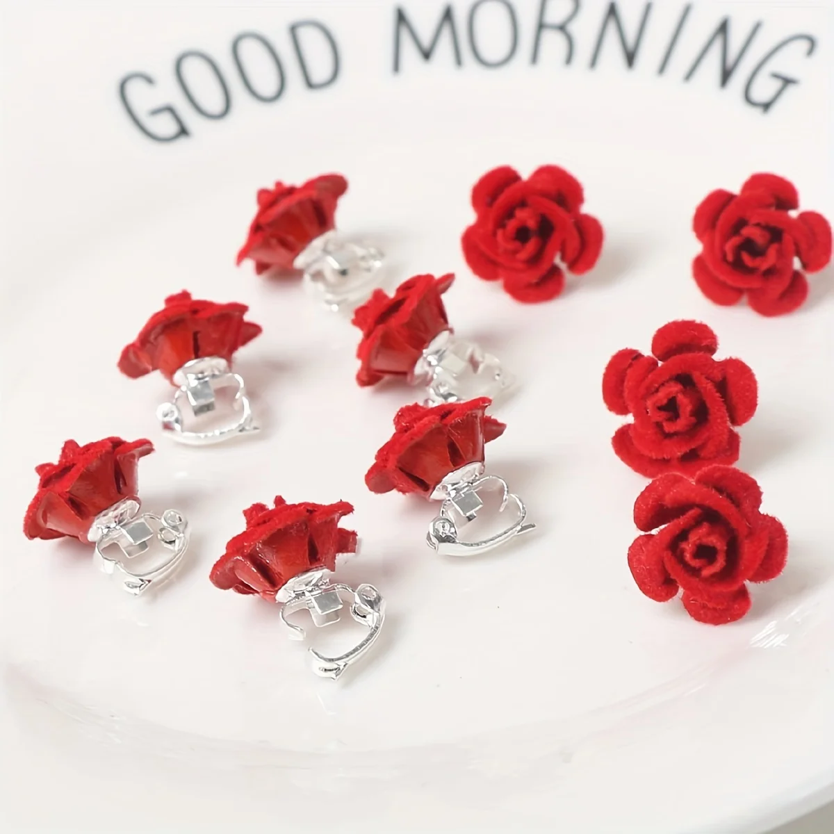 10 Teile/satz Rote Rose Haar Clip Geflochtene Haar Seite Clips Net Rote Blume Blüten Headwear Braut Party Dekoration Haar Zubehör – Detail 3