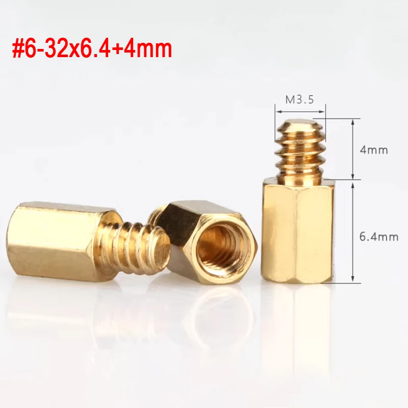 20/50/100pcs UNC #6-32x6.4+4mm Brass Motherboard Standoffs For Atx Computer Case Motherboard Female Male Standoff Spacer - view 2