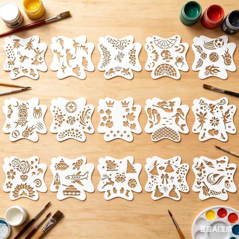 15pcs Children Stencils Face Painting Washable Body Tattoo Spray Painting DIY Template For Kids 13*13cm Holiday Decorations
