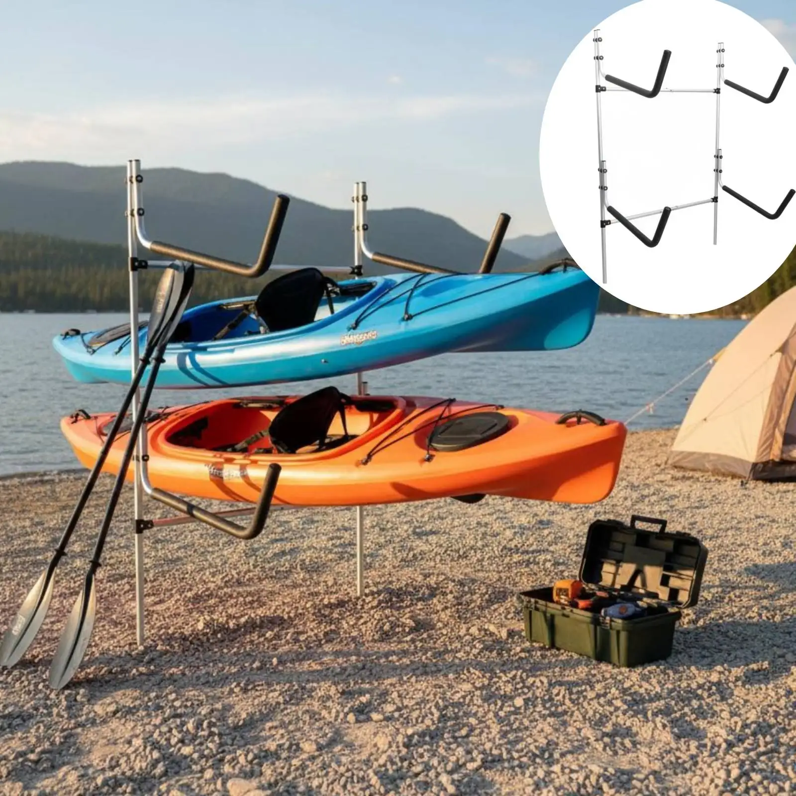 Kayak Rack, Space Saving Double Kayak Storage Stand Heavy Duty 2 Tier Boat Storage Holder for Paddleboarders, Surfers, Shed
