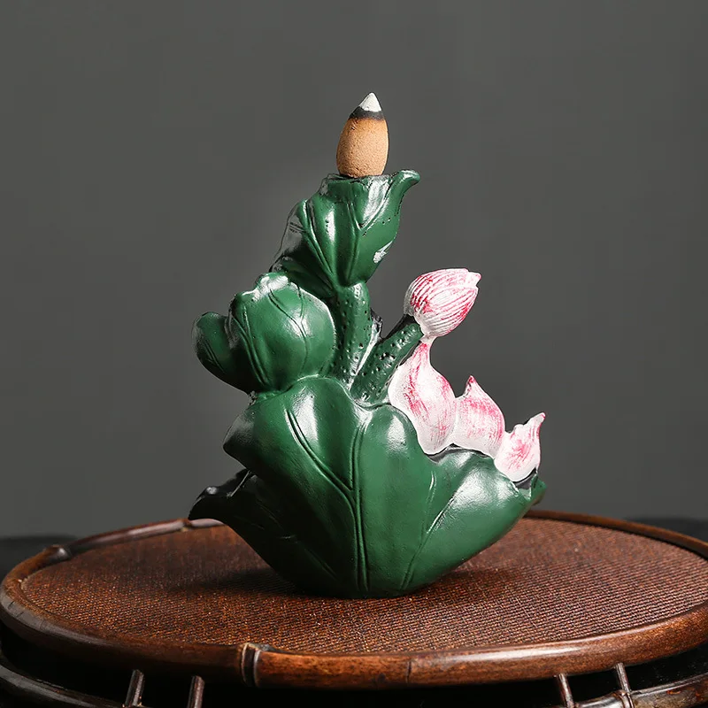 1pc, Resin Lotus Pond Backflow Waterfall Incense Burner Home Decor Ornament Aromatherapy Diffuser Ornaments for Home Decor