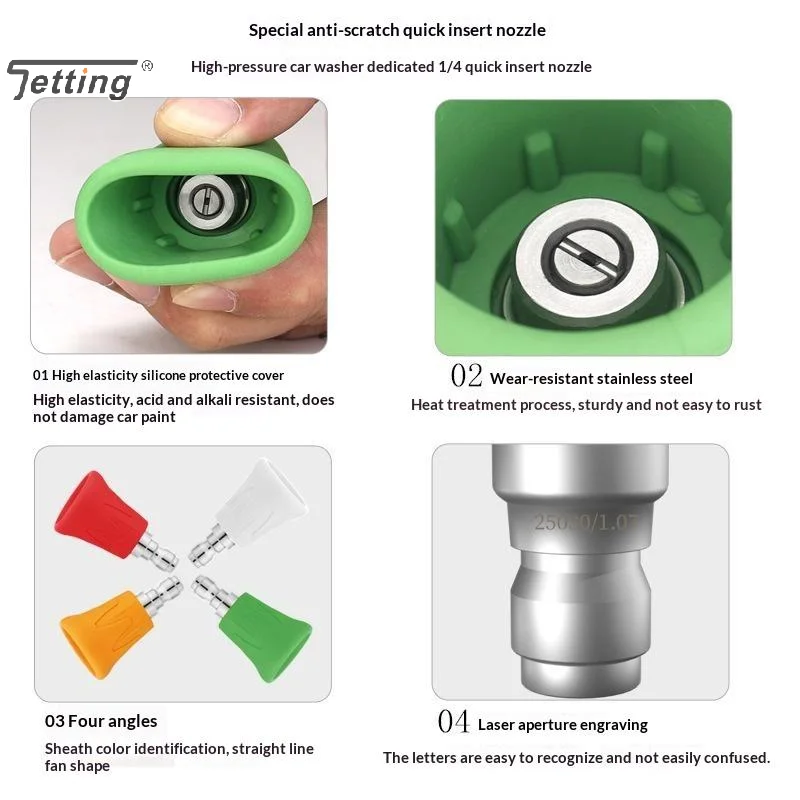 Quick Connect Stainless Steel Car Washer Sector Sprayer Nozzle Tips With Soft Rubber Sleeve High Pressure Wash  Nozzles