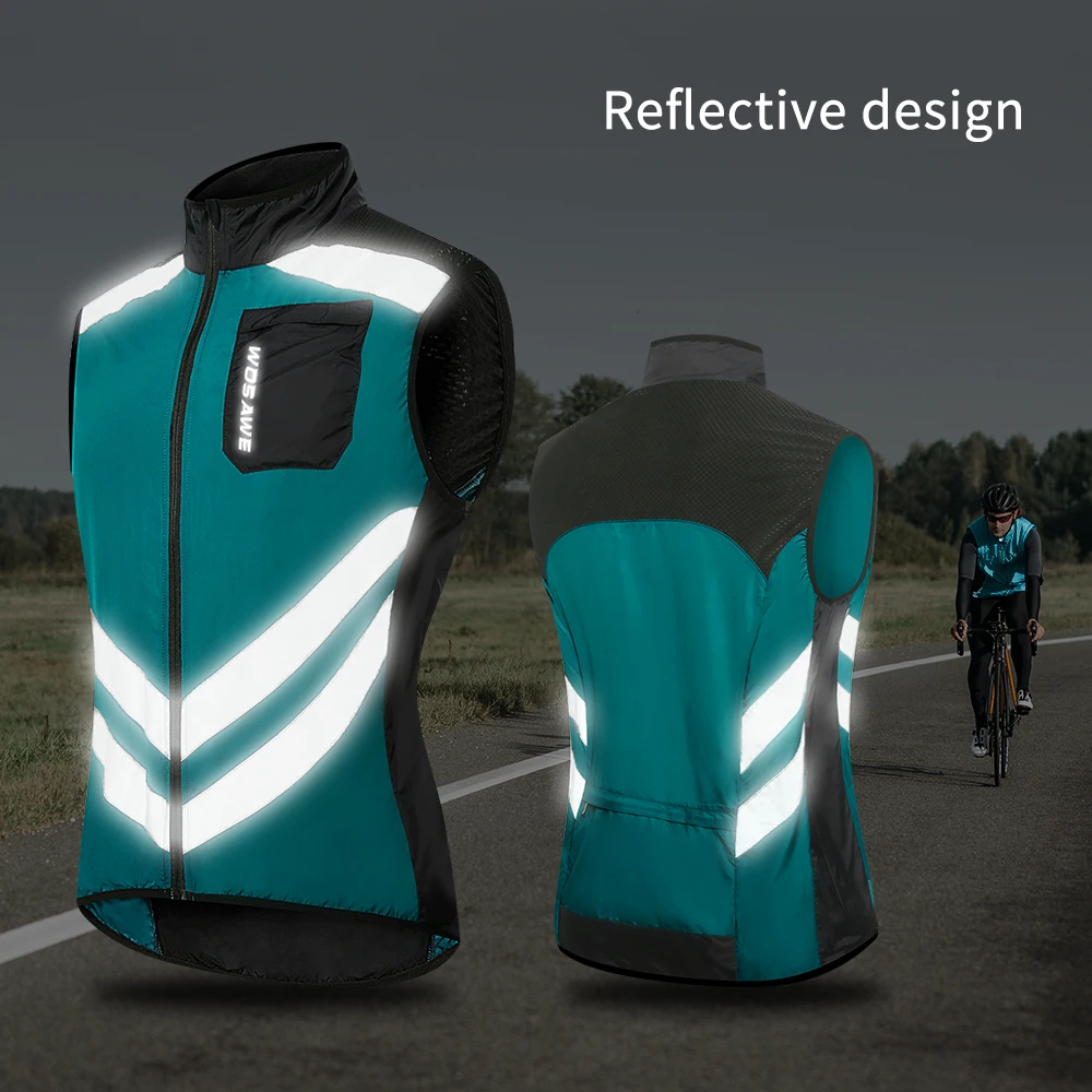 WOSAWE High Visibility Cycling Vest Wind Windbreaker Windproof Coat Breathable Reflective Sleeveless Jacket for Running Hiking