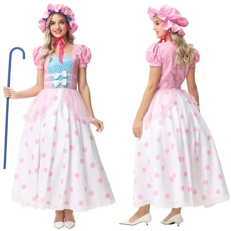 

Bo Peep Cosplay Costume Women Girls Dress Hat Outfits Halloween Carnival Party Disguise Suit