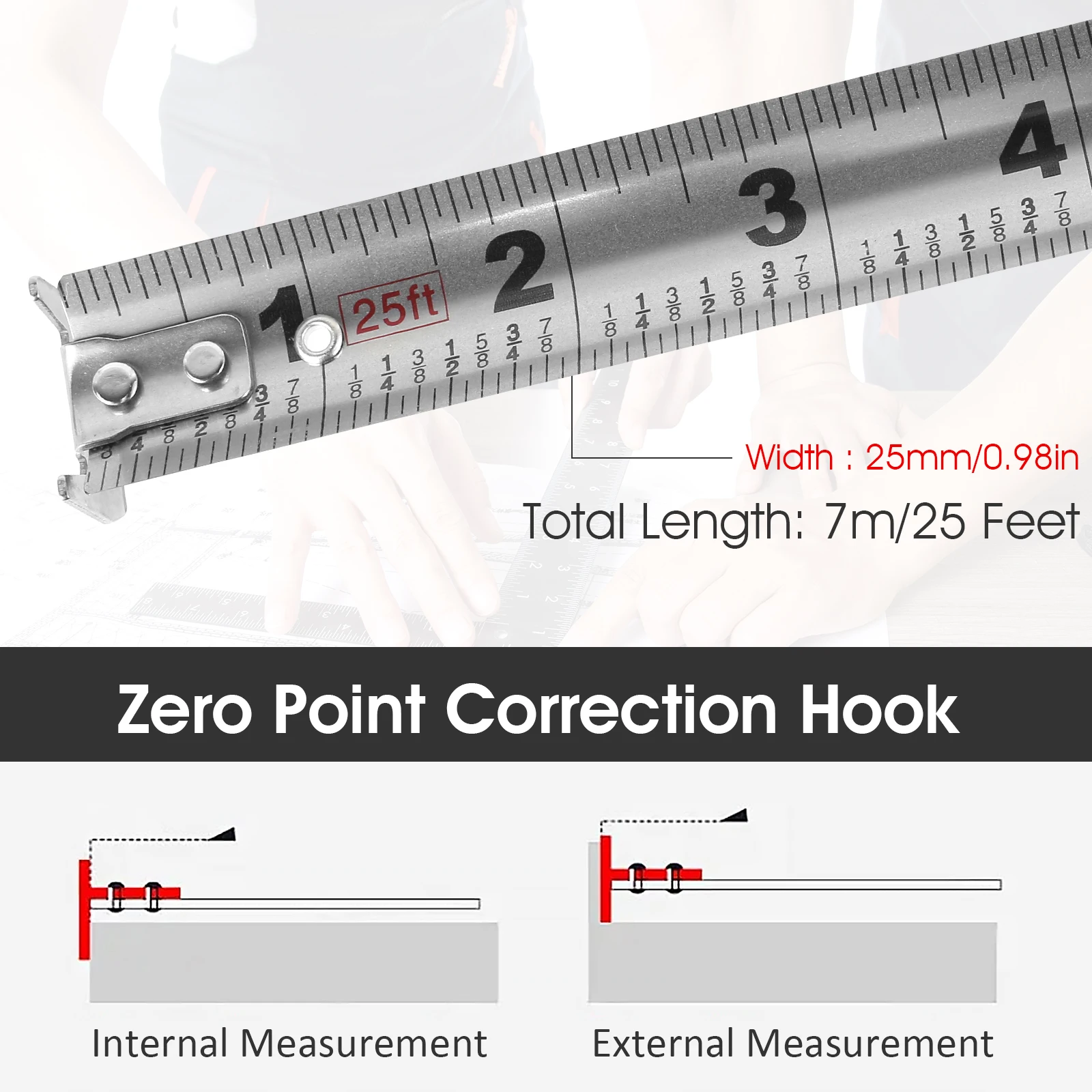 25FT Metric Tape Measure Stainless Steel Anti-corrosion Retractable Metric Ruler Hollow Design Woodworking Measuring Tool Tape