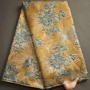 Golden afrikanische Spitzenstoffe, nigerianische Vergoldung Jacquard Brocada Spitze, Hochzeitskleider, hohe Qualität, 5 Jours, S3466, 2024 8 Hauptverkäufe Golden Brocada Stoff - №3