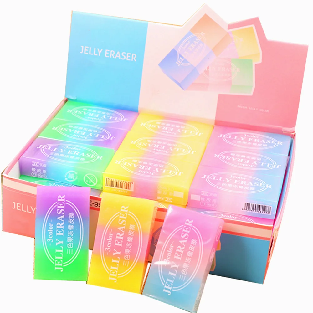 

6/12pcs eraser set, 3-color gradient jelly eraser, macaron color is very beautiful, no fragrance, good erasability, 2B softness