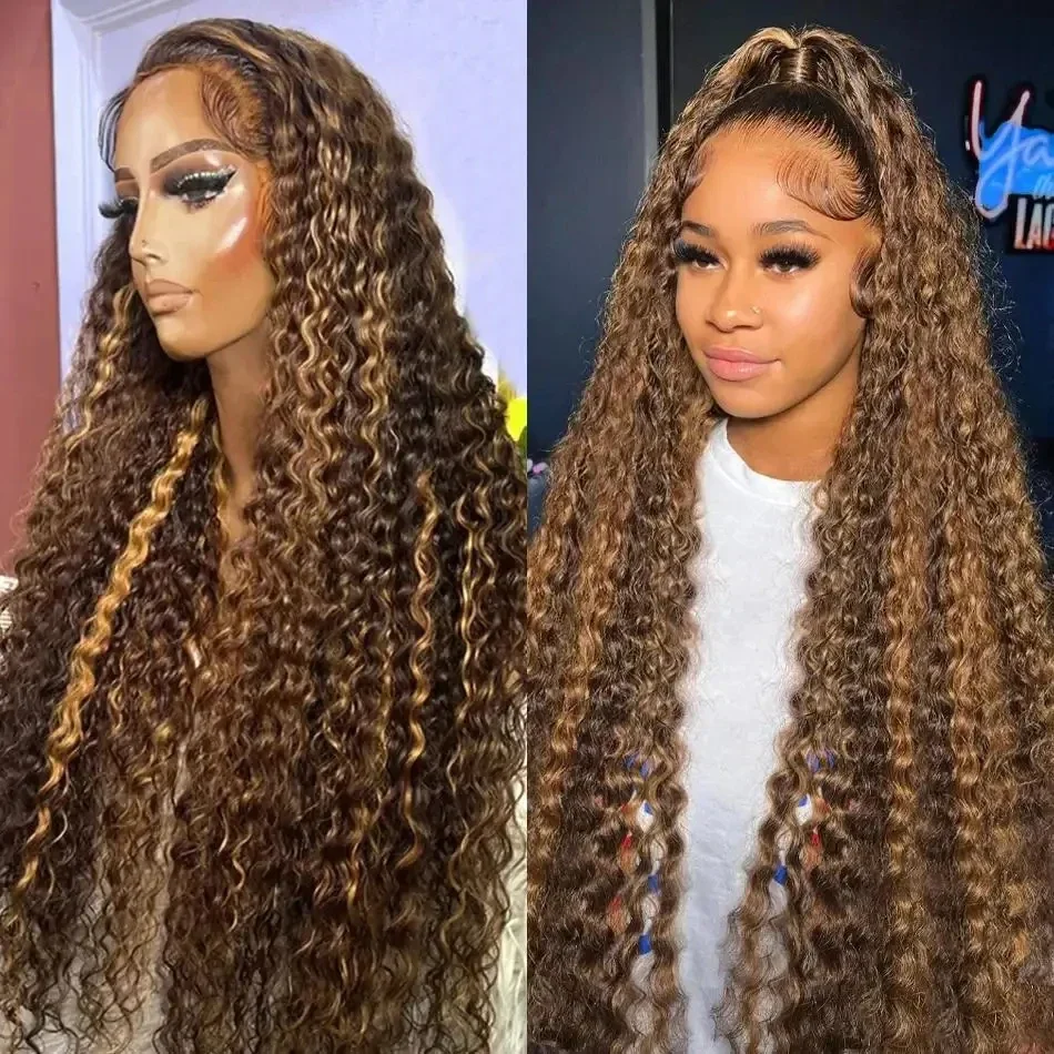 

Deep Wave 32 Inch 250 Density 4/27 Highlight Ombre Colored Curly 7x5 Glueless Remy Human Hair Wig Pre Cut For Women On Sale