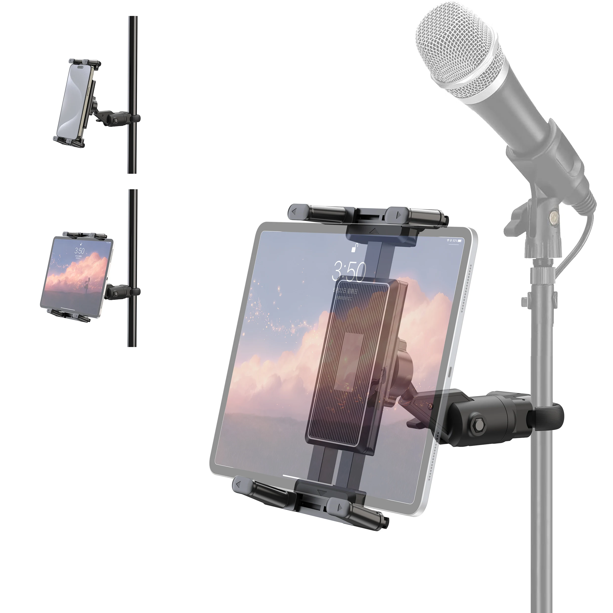 【セール中】Microphone Music Stand Tablet Holder for iPad and Smartphone for Shee Music Fits Devices from Screen Size 4.7 to 12.9 Inches