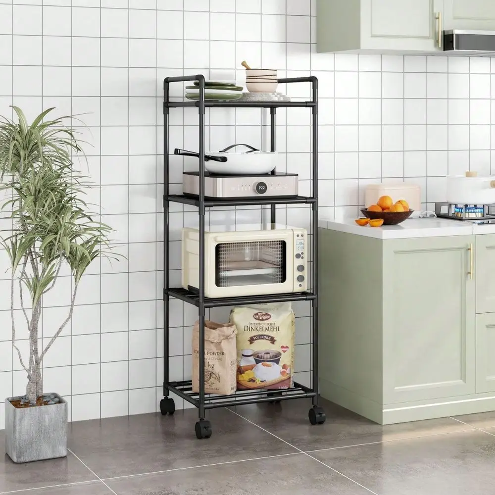 

MultiLayer Kitchen Rack With Wheels, Storage FloorStanding RackUp To 6 Layers Optional, Upgraded Handrail Wash Basin Oven Table