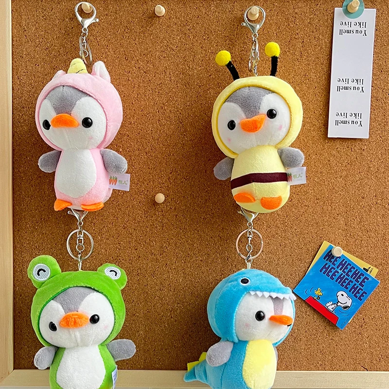 Cute Stuffed Animals Penguin Doll Keychain Plush Toy Little Penguin Transforms Into Dinosaur Frog Doll Keyring Bag Pendant Gift