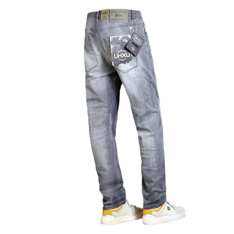 Italian Style Fashion Men Jeans Retro Gray High Quality Stretch Slim Fit Vintage Jeans Men Casual Designer Denim Pants Hombre