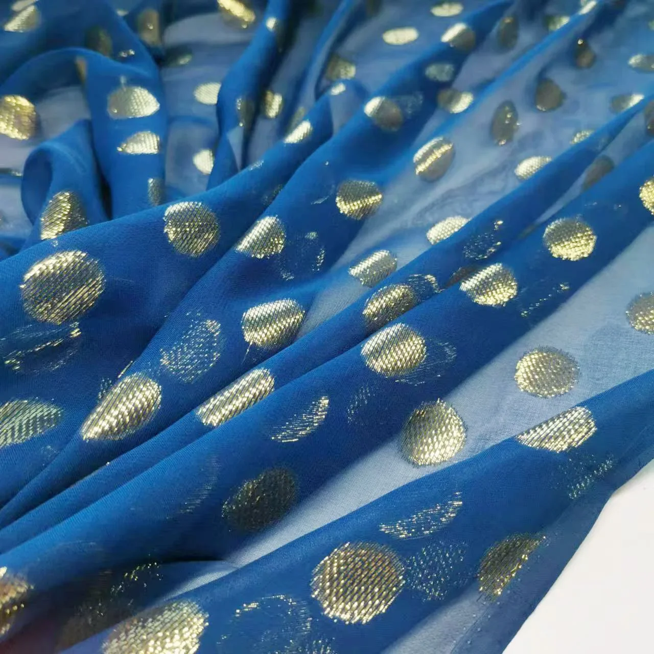 Blue Saree Fabric Shimmer Silk Metallic Shiny Hijab Scarf Craft DIY Sewing Material