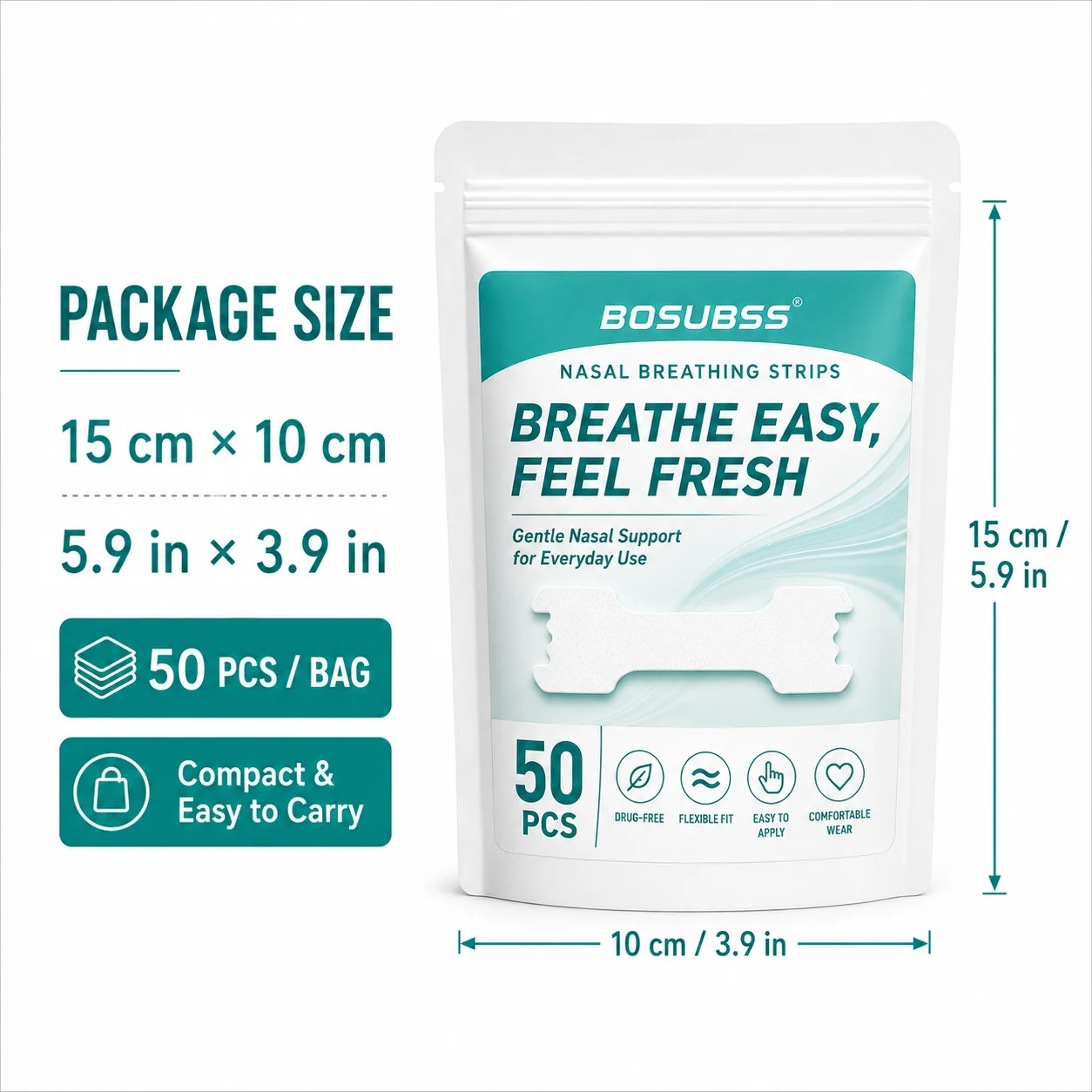 50pcs Nasal Strips Anti Snoring Nose Tape Improve Night Sleep Smooth Breath for Workout & Rest