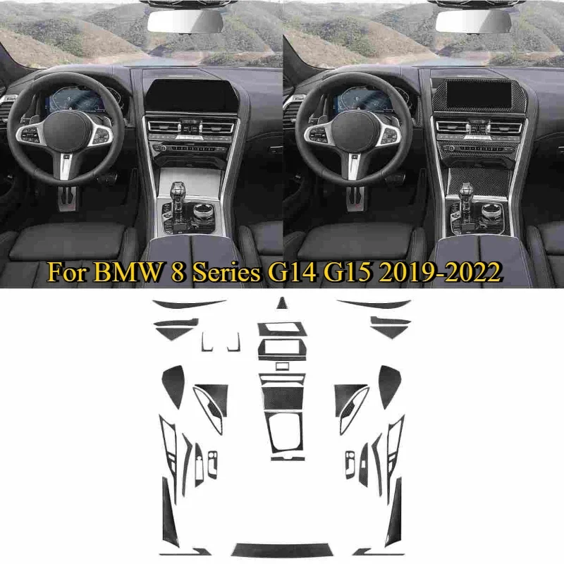 

For BMW 8 Series G14 G15 2019-22 Car Central Control Gear Panel Cover Trim Interior Full Kits Accessories LHD Soft Carbon Fiber