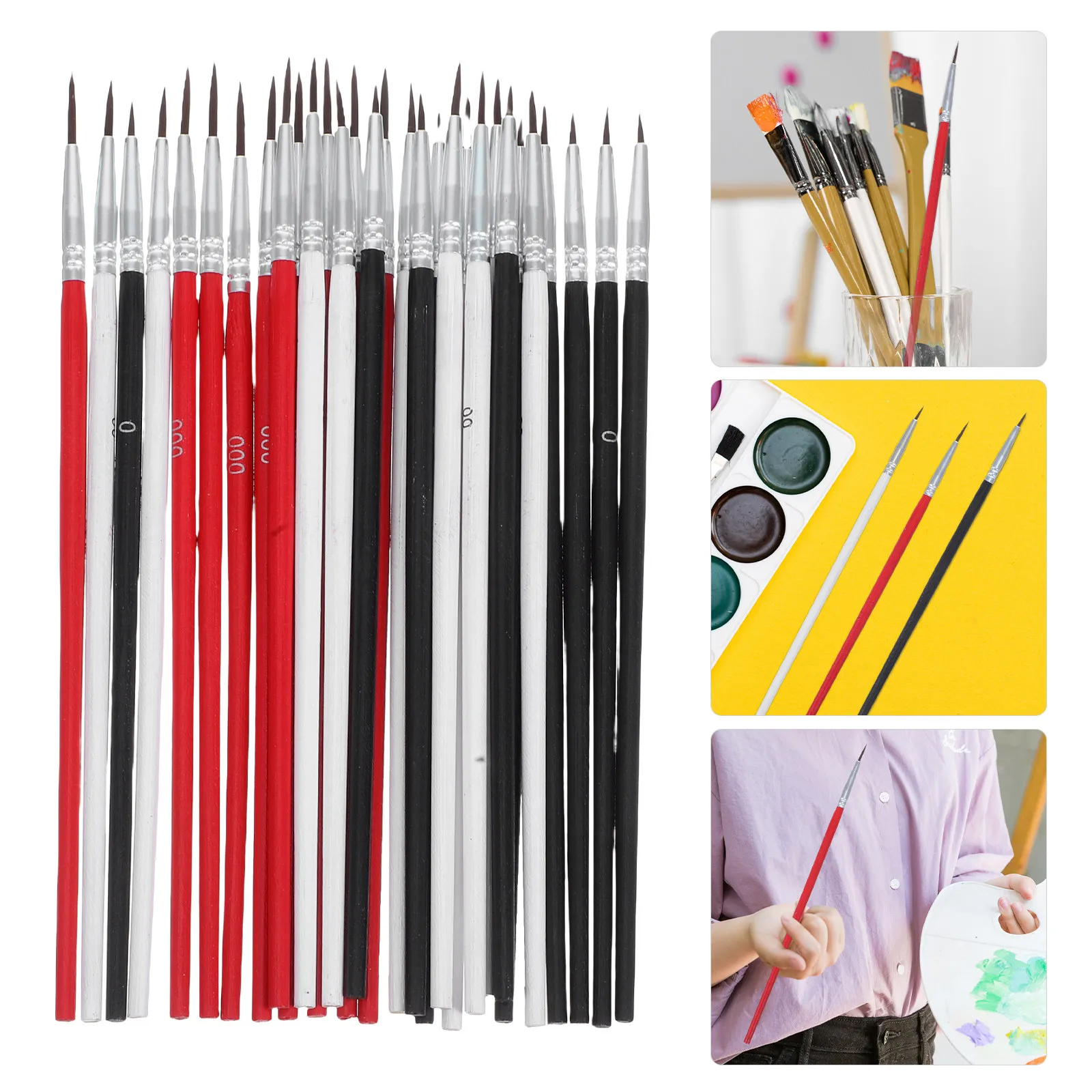 30Pcs Nylon Liner Brush Set Fine Tip Professional Watercolor Paint Brush Tools Detail Brushes for Artists and Hobbyists