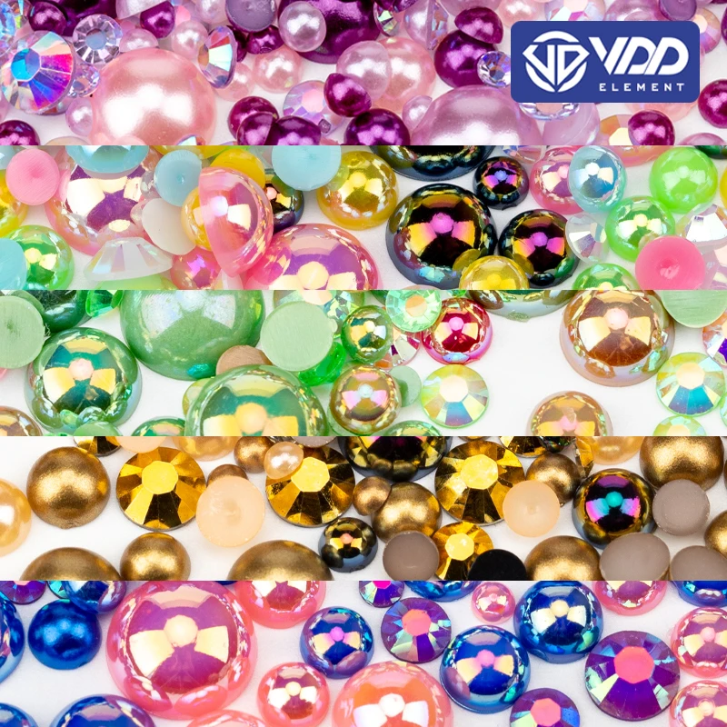 VDD 30/200g Mix Size 3mm-10mm ABS Half Round Pearls Flatback Beads AB Color Resin Rhinestone For Crafts Nail Art DIY Decorations