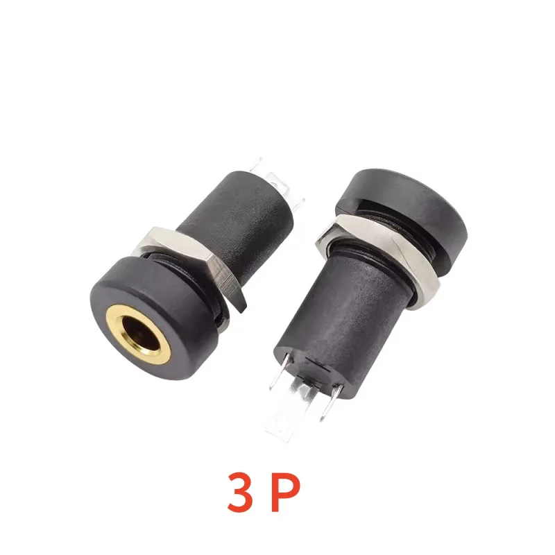 5PCS PJ392A 3.5MM Audio Jack Socket 3 PoleBlack Stereo Solder Panel Mount Gold With Nuts PJ-392A Headphone Female Socket