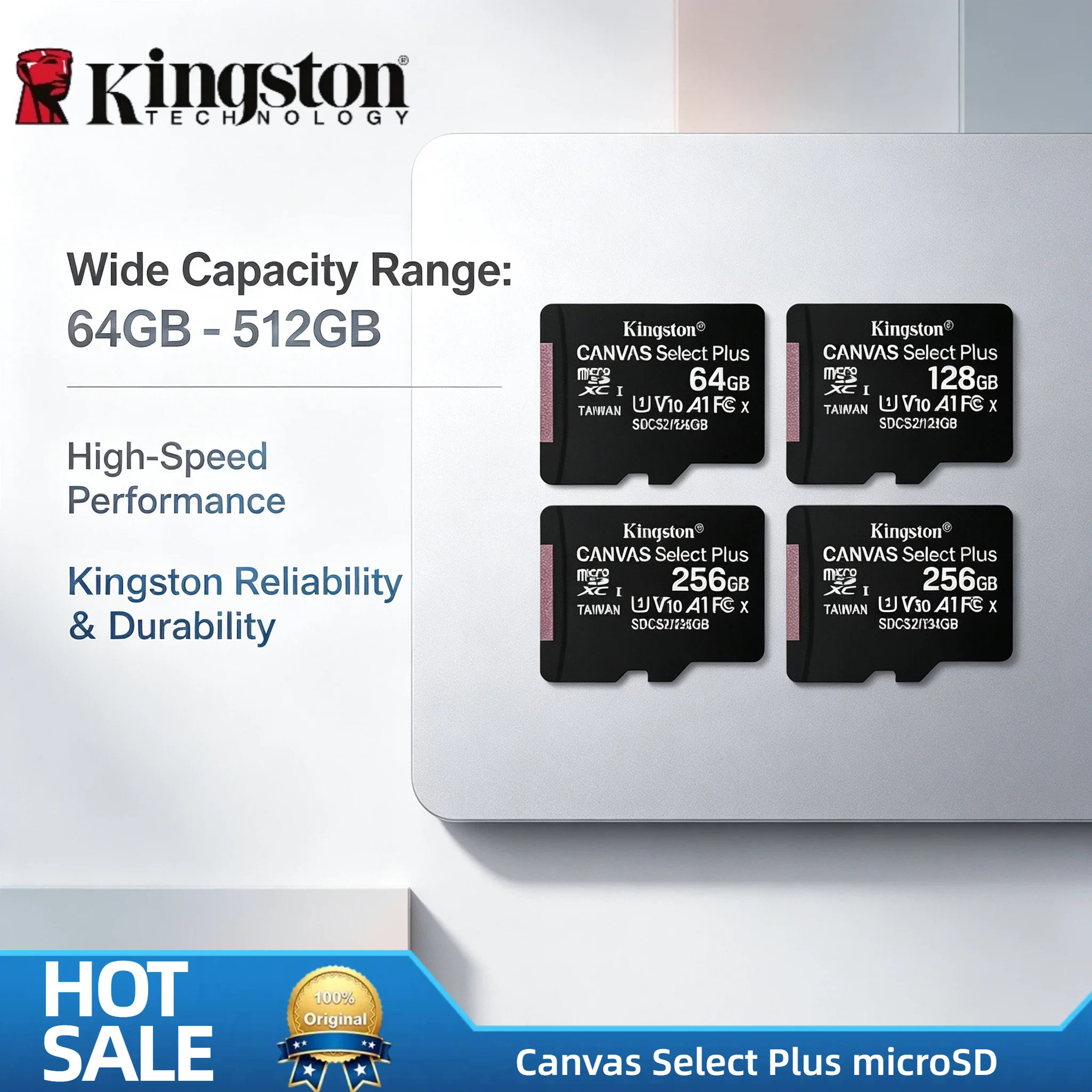 Kingston 128GB 256GB 512GB 64GB Micro SD TF Card A1 V10 Original Flash Memory for Phone Tablet Switch Game Console