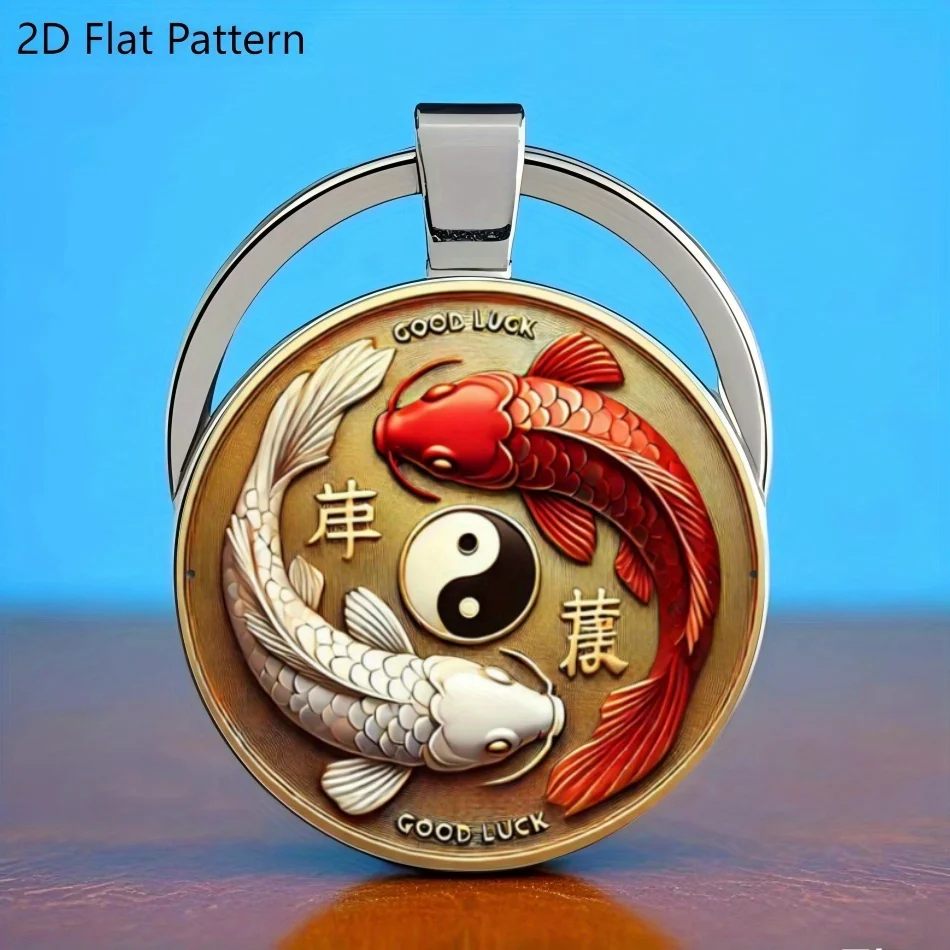 2D Flacher Glücksbringer Koi-Fisch Yin-Yang Schlüsselanhänger, Glas-Modeaccessoire, Geschenk für Ostern, Geburtstag, Abschluss, Muttertag, Vatertag – Detail 5