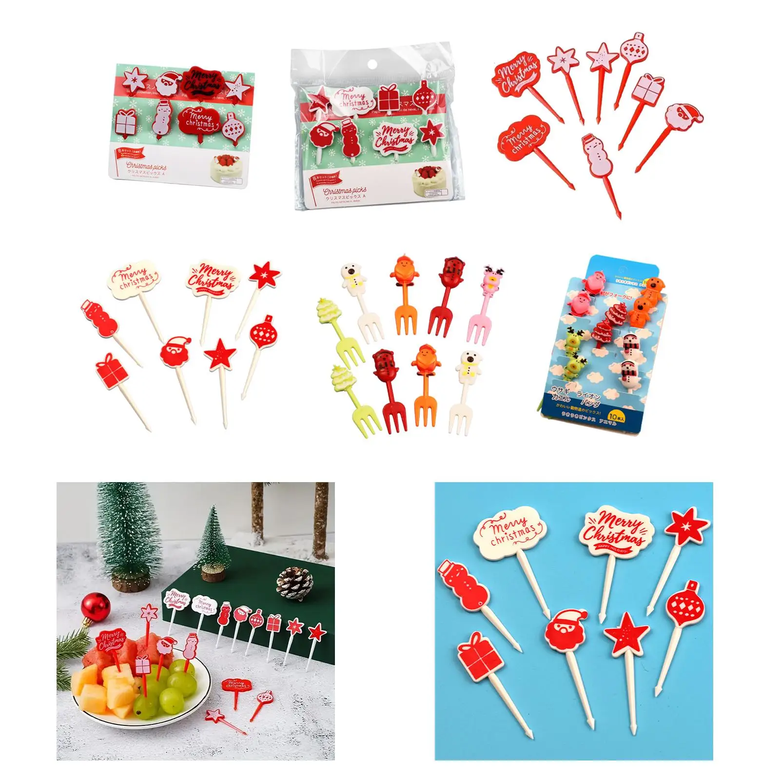 8 Pieces Christmas Food Picks Creative Picnic Party Supplies Cocktail Forks Appetizer Forks for Pastry Cheese Fruits Dessert