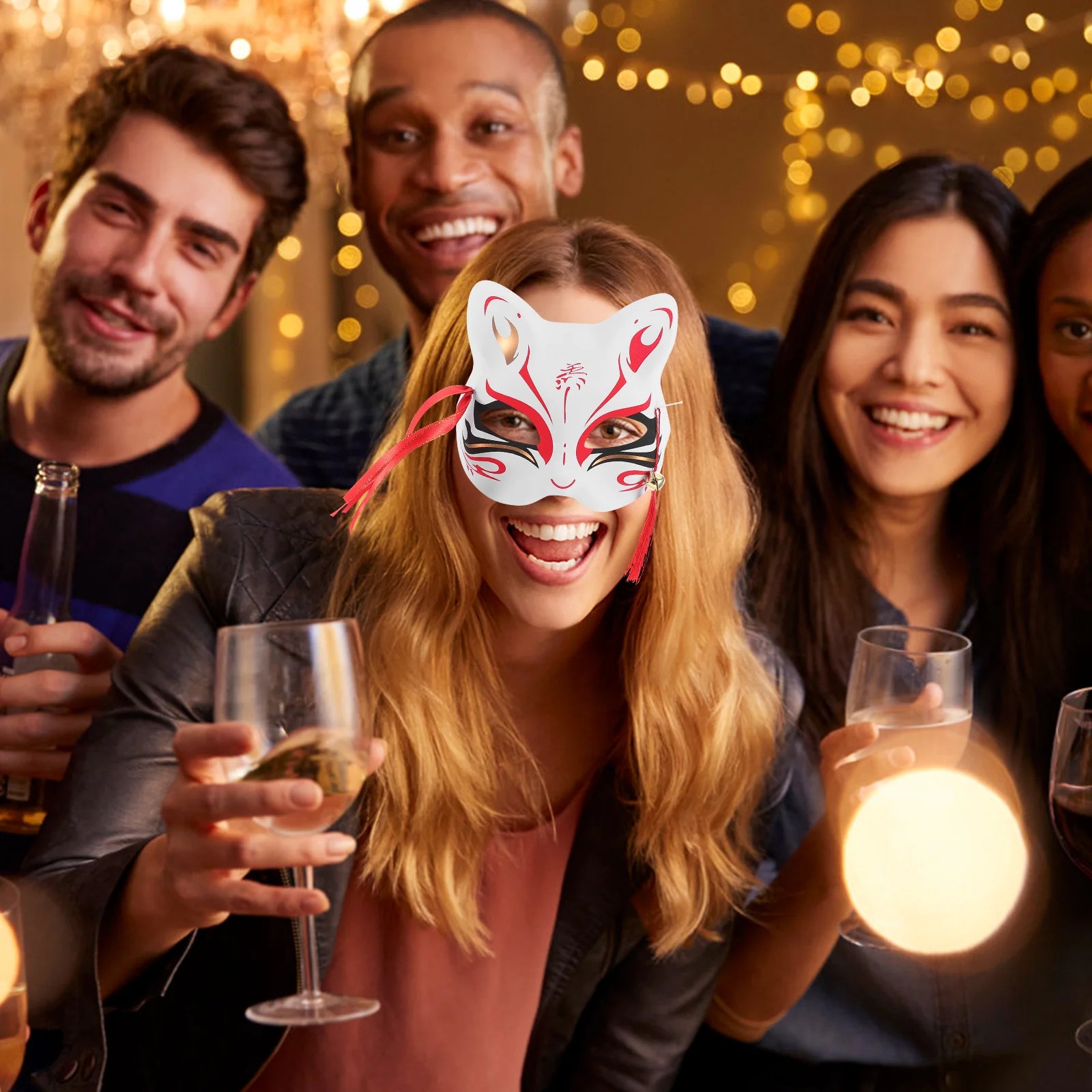 

Half Face Fox Mask Japanese Style Plastic Cosplay Mask for Masquerade Party Halloween Mardi Gras Animal Costume