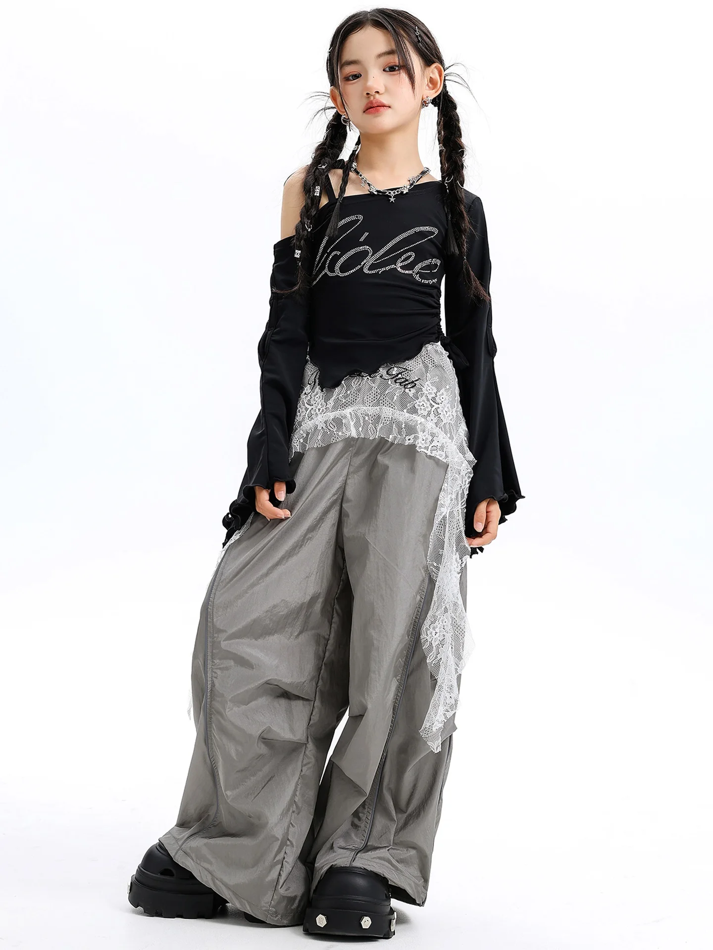 2025 Kinderen Jazz Moderne Dansvoorstelling Kostuums Voor Meisjes Crop Top Cargo Broek Streetwear Hip Hop Dans Kleding DQS 20727