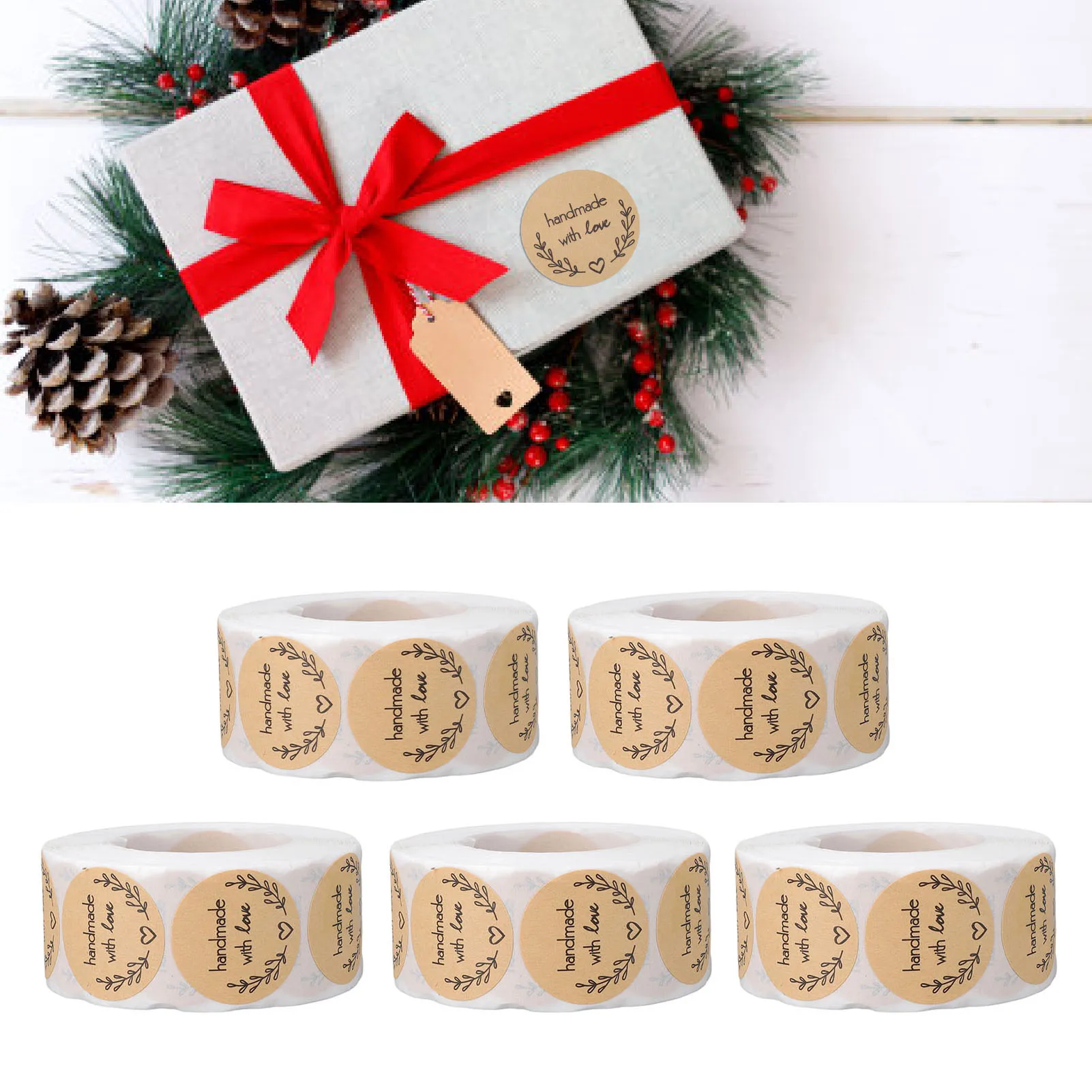 

5 Rolls 2500 Pieces Round Sticker Roll 1 Inch Kraft Paper Sticker Labels for Crafting Present Packaging Envelope Sealing