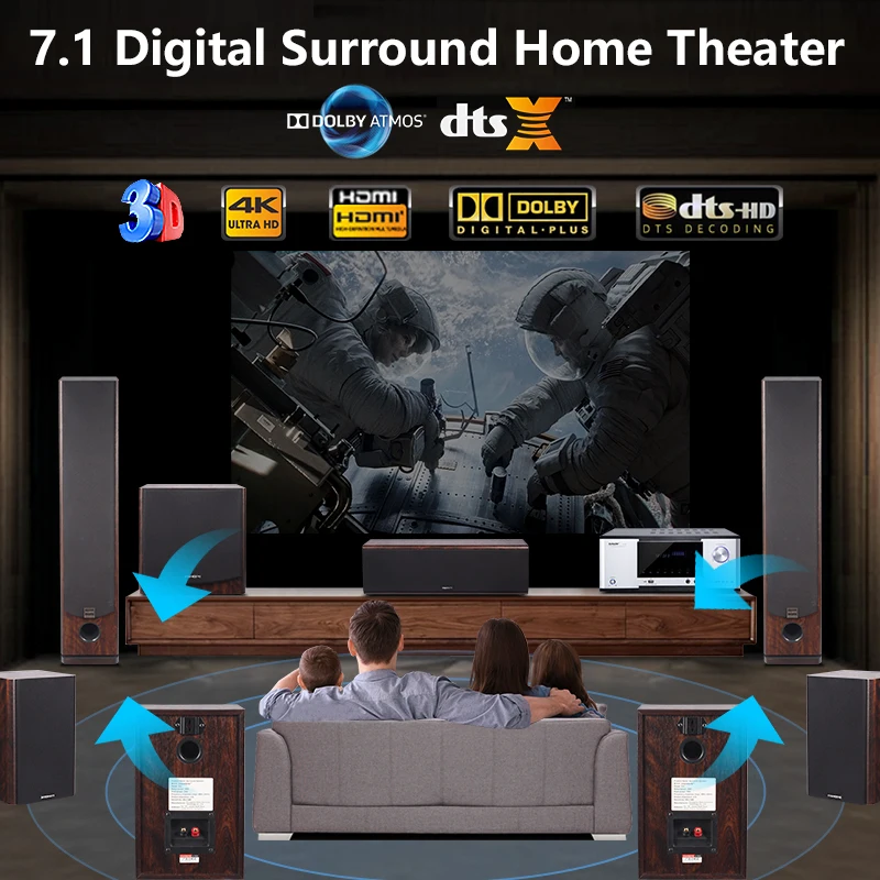7.1 Tower Home Theater System Surround Sound Wooden Home Theatre System With Digital Amplifier Supporting 3D/8K