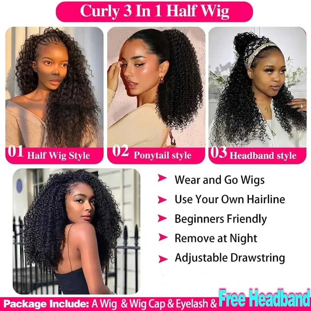 Kinky Curly 200 Density Human Hair Half Wig Drawstring Glueless Beginner Amazon.com : QUANDIAN Kinky Curly Half Wig Human Hair 200  main image 4