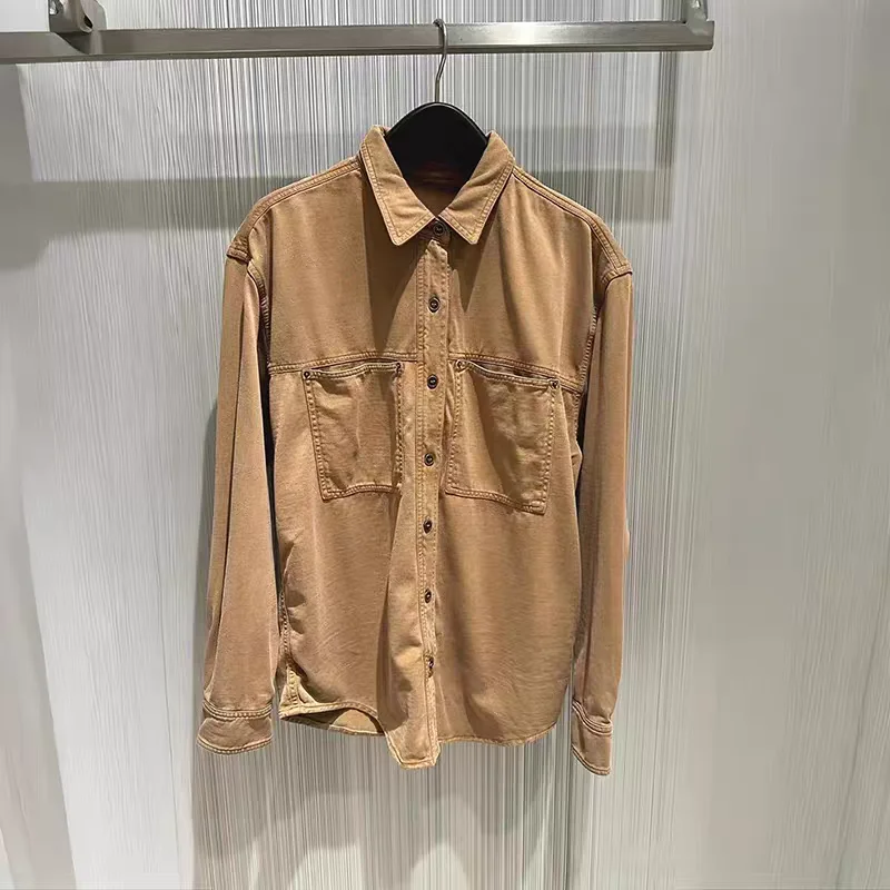 

Chuanling Soft Cotton irt French Sle Loose Fit Long Sve Double ket Single Row Copper Button Mid-Length Women's Blouse