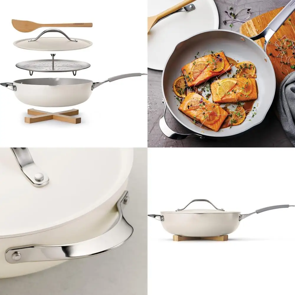 

5-Quart Ceramic Non-Stick Cookware Set with Lid, Steamer, Bamboo Utensils, and Trivet for All-In-One Kitchen Needs