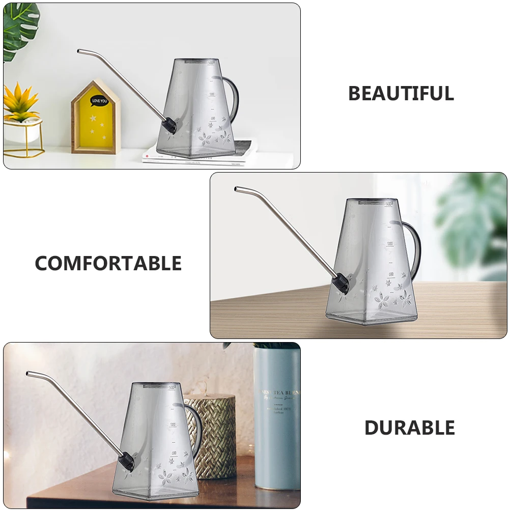 

1pc Plastic Stainless Steel Watering Pot Can for Plants Garden Kettle Durable Ergonomic Transparent Easy Storage