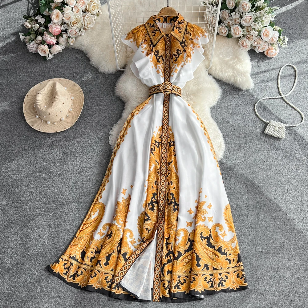 

Elegant Retro Palace Style Long Dresses For Women Summer Vintage Sexy Floral Printed Sleeveless Sundress Ruffles Maxi Dress Girl