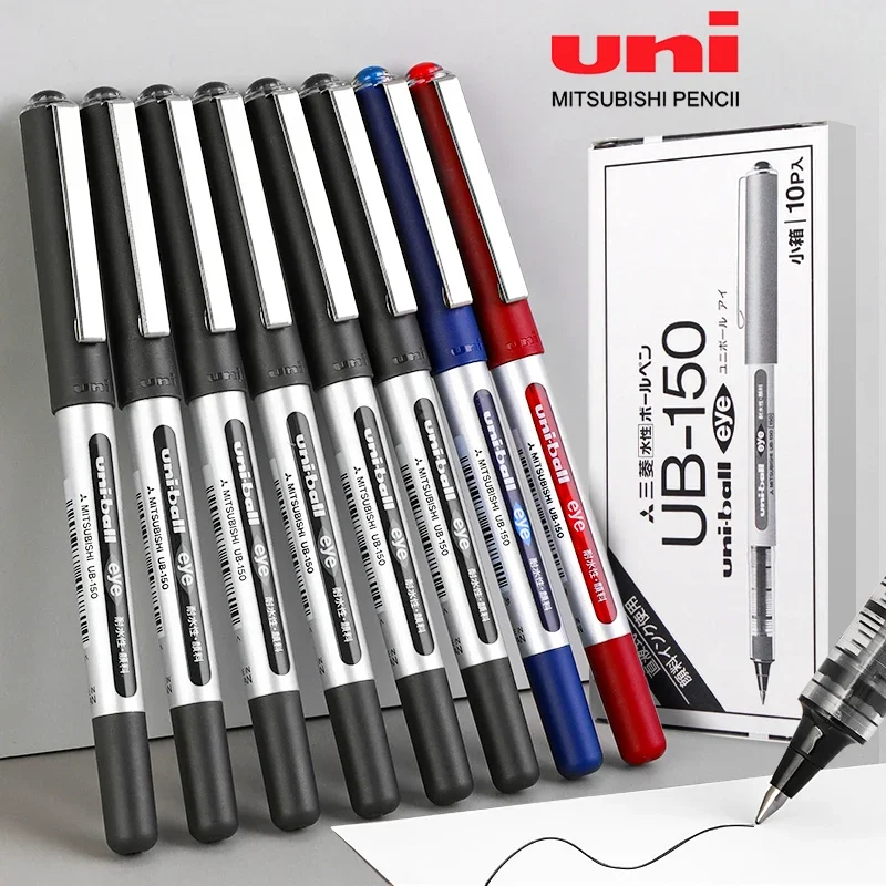 Uni-ball pena Gel mikro mata, 0.38/0.5mm kapasitas besar UB-150 pena bolpoin cair lurus, alat tulisan tangan tanda tangan