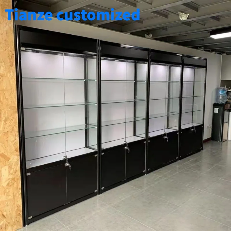 （customized）Design Lockable Glass Display Showcase Commercial Aluminum Frame Wall Display Cabinet Jewelry Smoke Sho