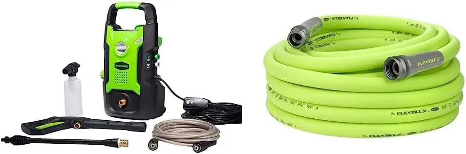 

1600 PSI (1.2 GPM) Electric Pressure Washer & Flexzilla Garden Hose 5/8 in. x 50 ft, Heavy Duty, Lightweight, Drinking Water Saf