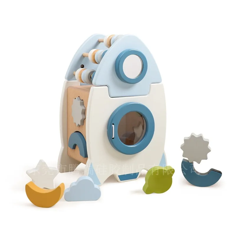 Rompecabezas de cohete de madera 5 en 1, juego de juguetes para bebés, bloques de construcción, educación Montessori, forma cognitiva, juegos de mesa ocupados, juguetes interactivos