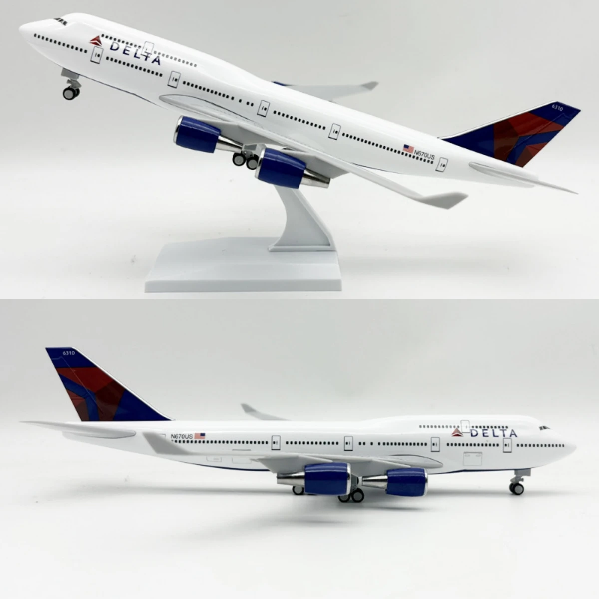 Boeing 747 Delta Jet Modelo 30 cm Brinquedo de montagem sólida inclui base e rodas adequado para crianças e colecionadores