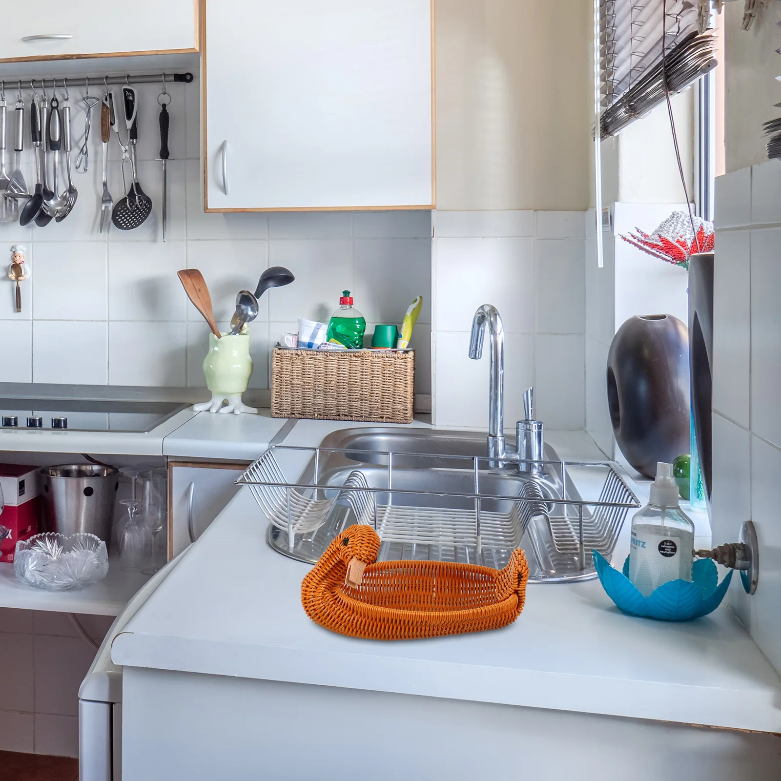 

Imitation Rattan Woven Duck Shaped Fruit Baskets Easy Wash Reusable for Home Kitchen Pantry Storage Fruit Basket